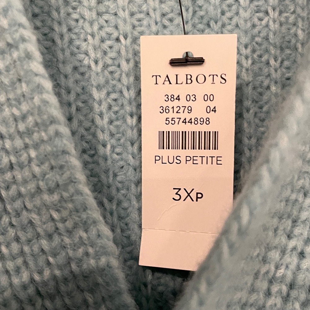 Talbots  Outlet  Shawl Collar Lightweight knit  Aqua V-Neck Sweater New size 3X - Picture 4 of 7